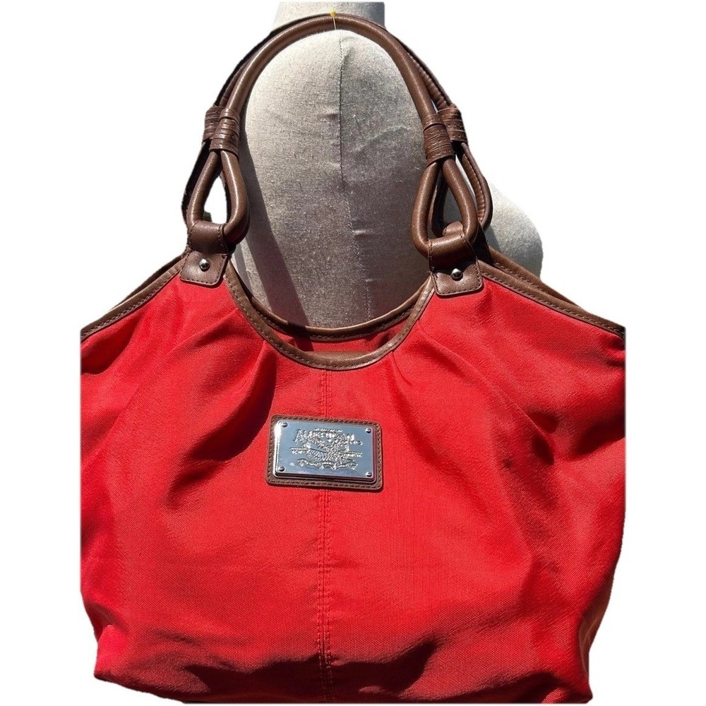 American Living Tote Bag Womens Large Red‎ Canvas Faux Leather Trim Americana